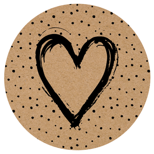 Labels self-adhesive Ø 65 mm heart motif and dots, brown 200 pieces