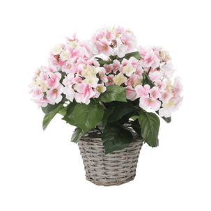 Hortensias artificiels dans une corbeille rose 44 cm