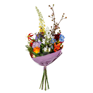 Bouquet mixte de fleurs artificielles orange bleu blanc 104 cm