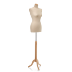 Ladies tailor's bust ecru on light oak tripod stand 148 - 178 cm high - 1