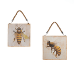 Wooden wall pictures wooden signs with bee motif 2 pieces 19 x 19 x 1.7 cm - 0