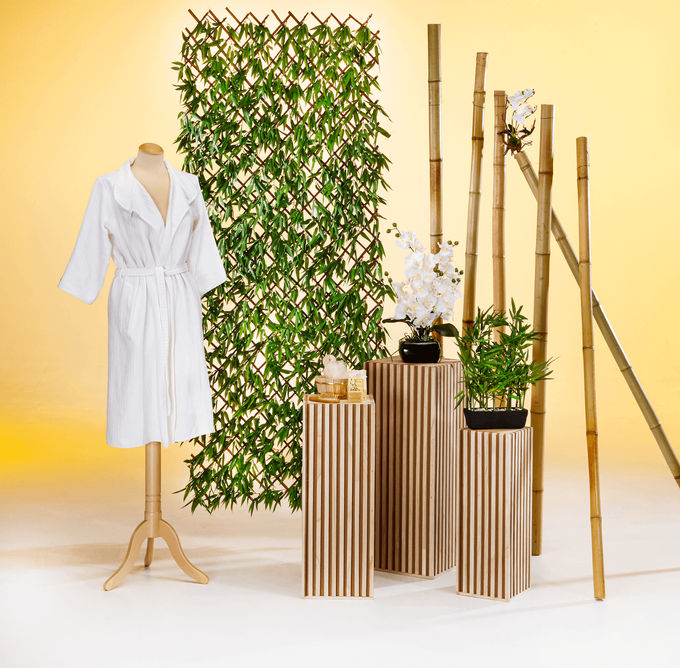 Knstlicher Deko Bambus-Zaun mit Blttern Sichtschutz, bis 200 cm  ausziehbar | DecoWoerner