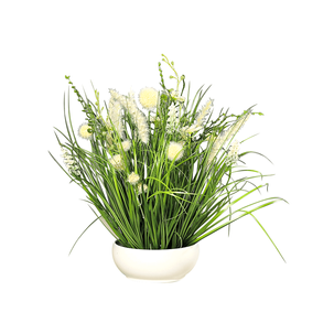 Arreglo de flores artificiales de pradera en cuenco 40 cm blanco