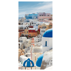 Flame retardant fabric banner "Houses on Santorini, Greece" flag fabric 100 x 200 cm