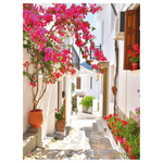 Flame retardant fabric banner "mediterranean alley with bougainvillea - 0