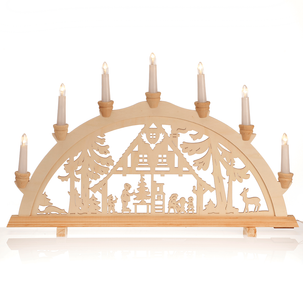 Candle arch "Forest hut" 7 flames made of wood 58 cm