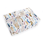 Papel de regalo blanco sostenible con plumas de colores - Rollo de papel de regalo de 50 m - 1