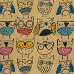 Recycled kraft paper with colourful owls - 50 m wrapping paper roll - 0