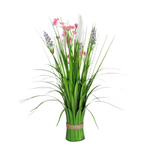Artificial deco grass with pink & white flowers 48 cm - 0