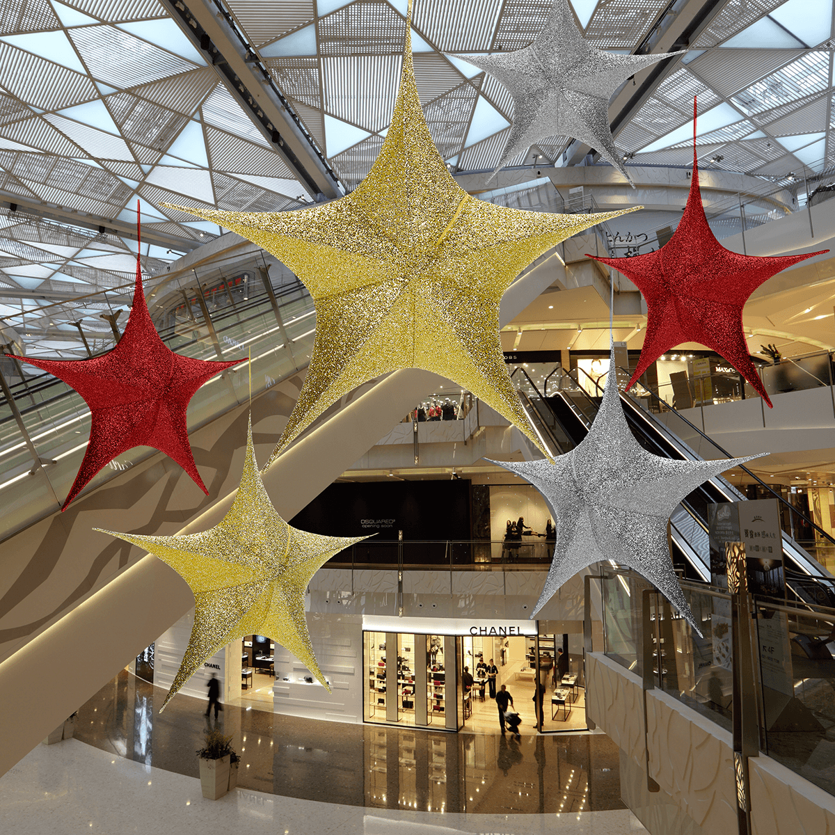 Deco folding star glitter gold with zipper  - 6 Deco folding star glitter gold with zipper  - 6