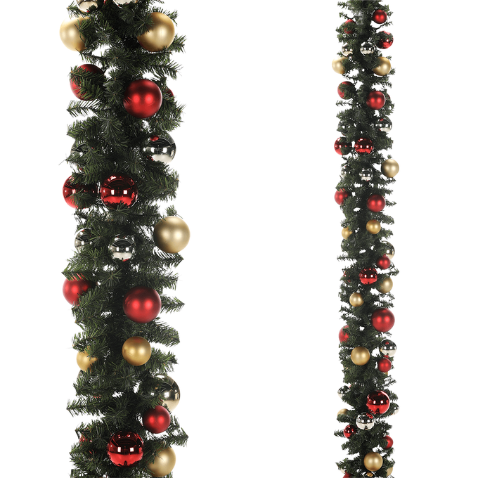 Knstliche Tannengirlande mit rot-goldenen Weihnachtskugeln | DecoWoerner