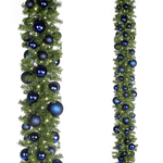 Artificial fir garland with dark blue Christmas baubles - 0