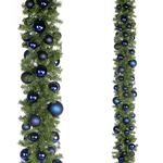Guirlande de sapin artificielle avec boules de Noël bleu foncé - 0