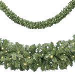 Artificial fir garland with dark blue Christmas baubles - 1