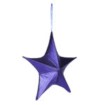 Estrella plegable de tela decorativa, azul metalizado, con cremallera  - 1