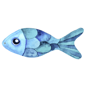 Fisch Display, blau, bunte Punkte, 30 x 12 cm