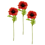 Artificial poppy flower set of 3 in red - 0