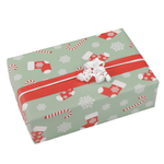 Doppelseitiges Geschenkpapier Zuckerstangen und Socken, mint / rot - 1