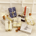 Geschenkpapier Sternchen blau / gold / silber - 2