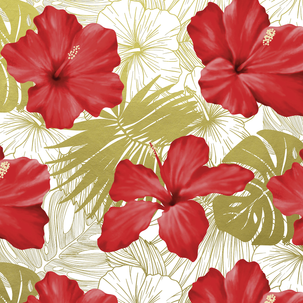 Geschenkpapier "Hibiskus" rot / gold 50cm, 50m