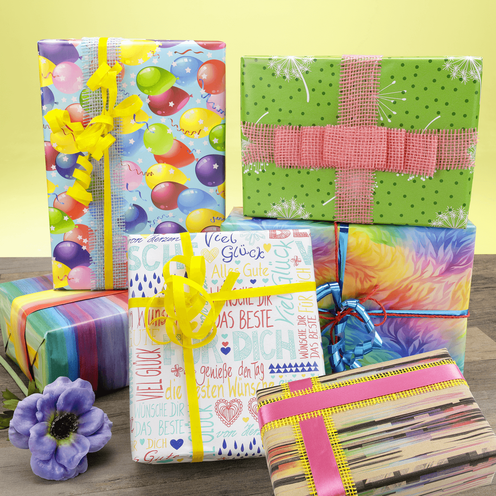 Geschenkpapier "Beste Wünsche", bunt, 50 cm, 50 m - 3 Geschenkpapier "Beste Wünsche", bunt, 50 cm, 50 m - 3