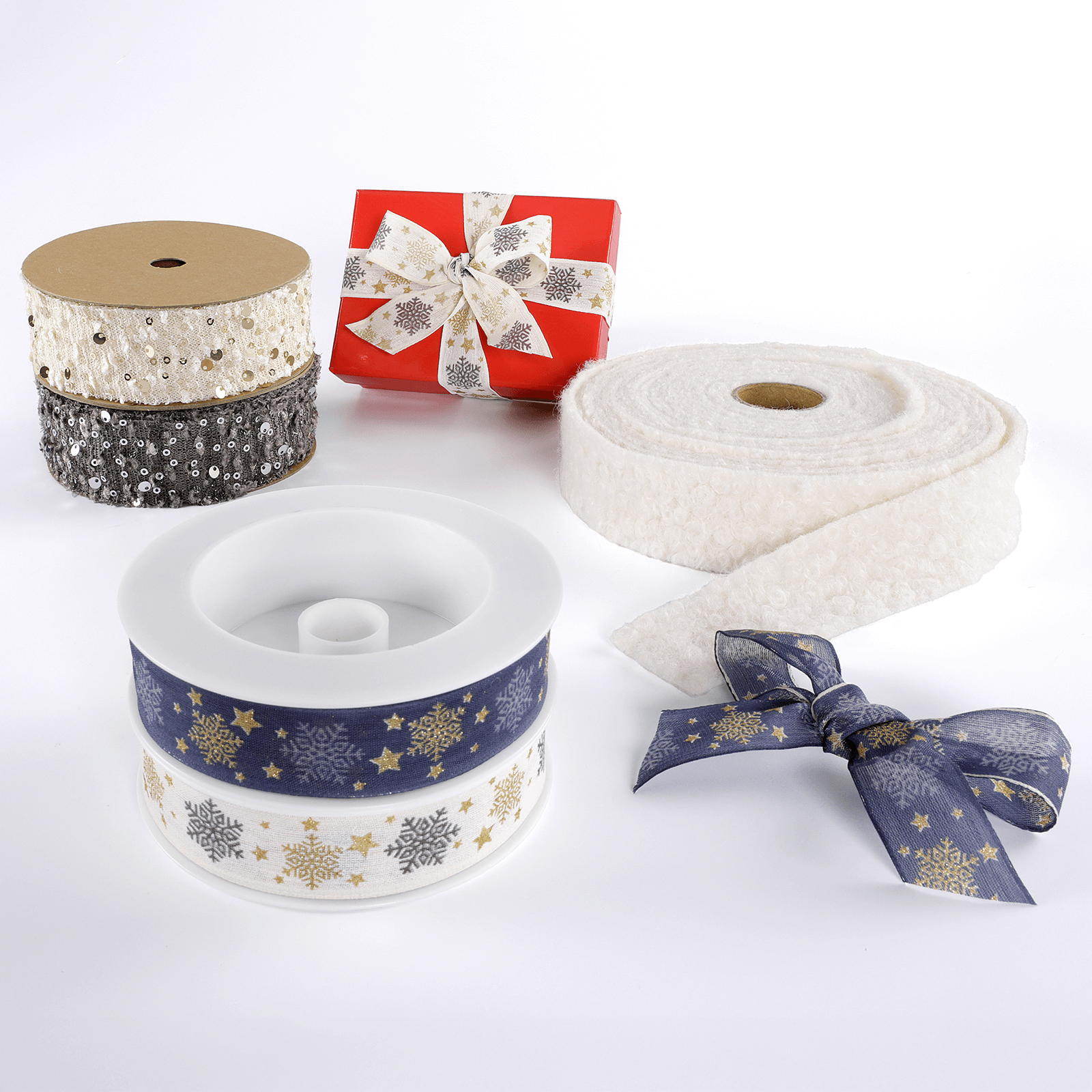 Geschenkband Eiskristalle mit Draht 25 mm / 18 m - 2 Geschenkband Eiskristalle mit Draht 25 mm / 18 m - 2