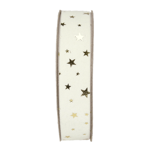 Samtband mit Goldsternen 25 mm / 15m