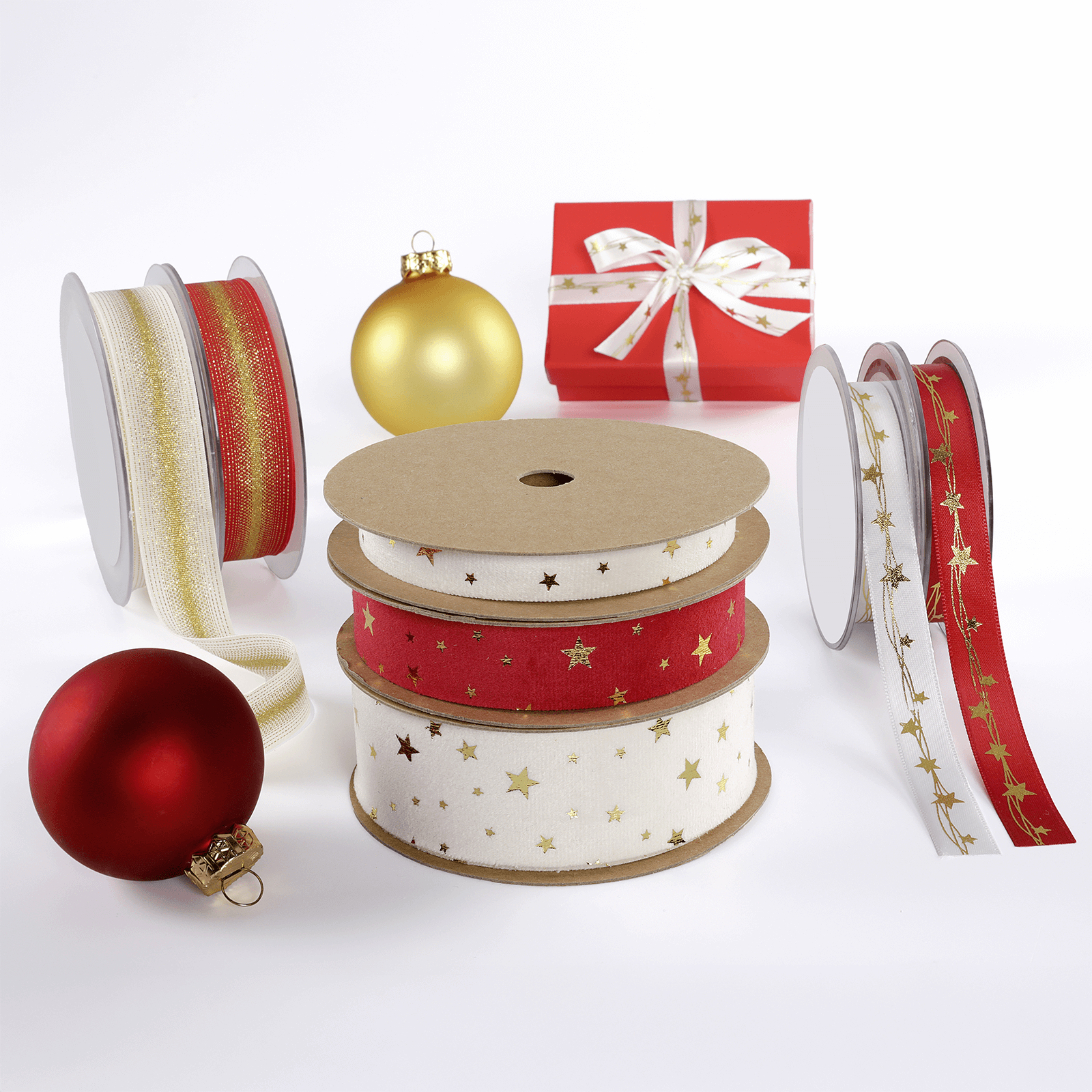 Samtband mit Goldsternen 40 mm / 15m - 4 Samtband mit Goldsternen 40 mm / 15m - 4