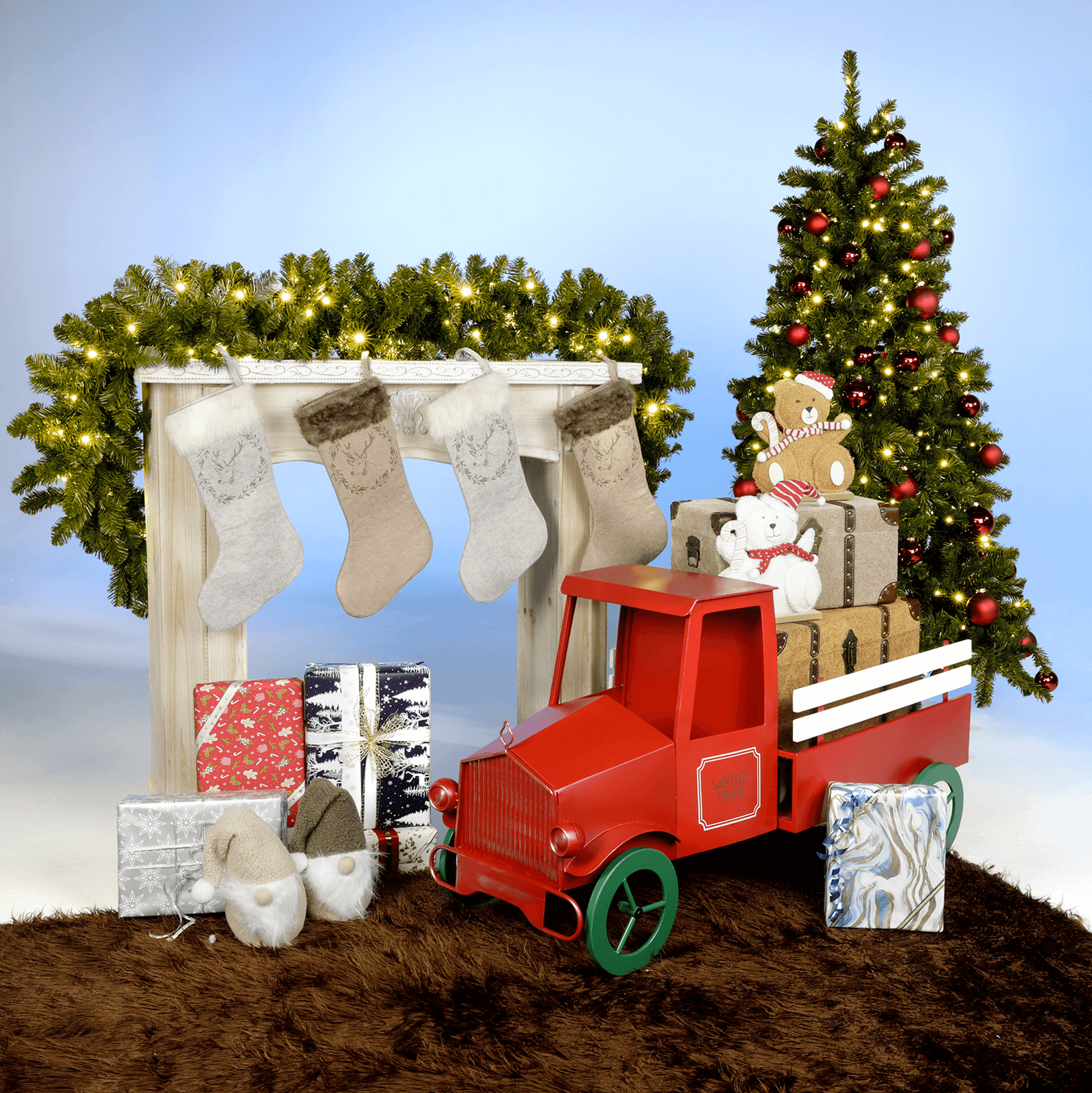 Camión decorativo de metal rojo 63 x 101 cm - 9