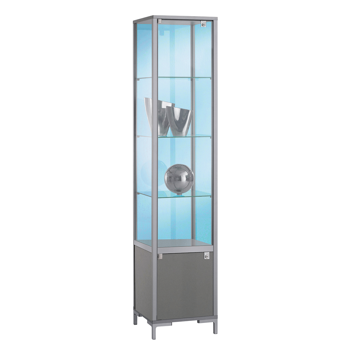 VITRINA DE ALUMINIO/CRISTAL CON LUZ LED LATÓN MATE (240×90×40cm) (MÓDULO  CON 4 REPISAS)