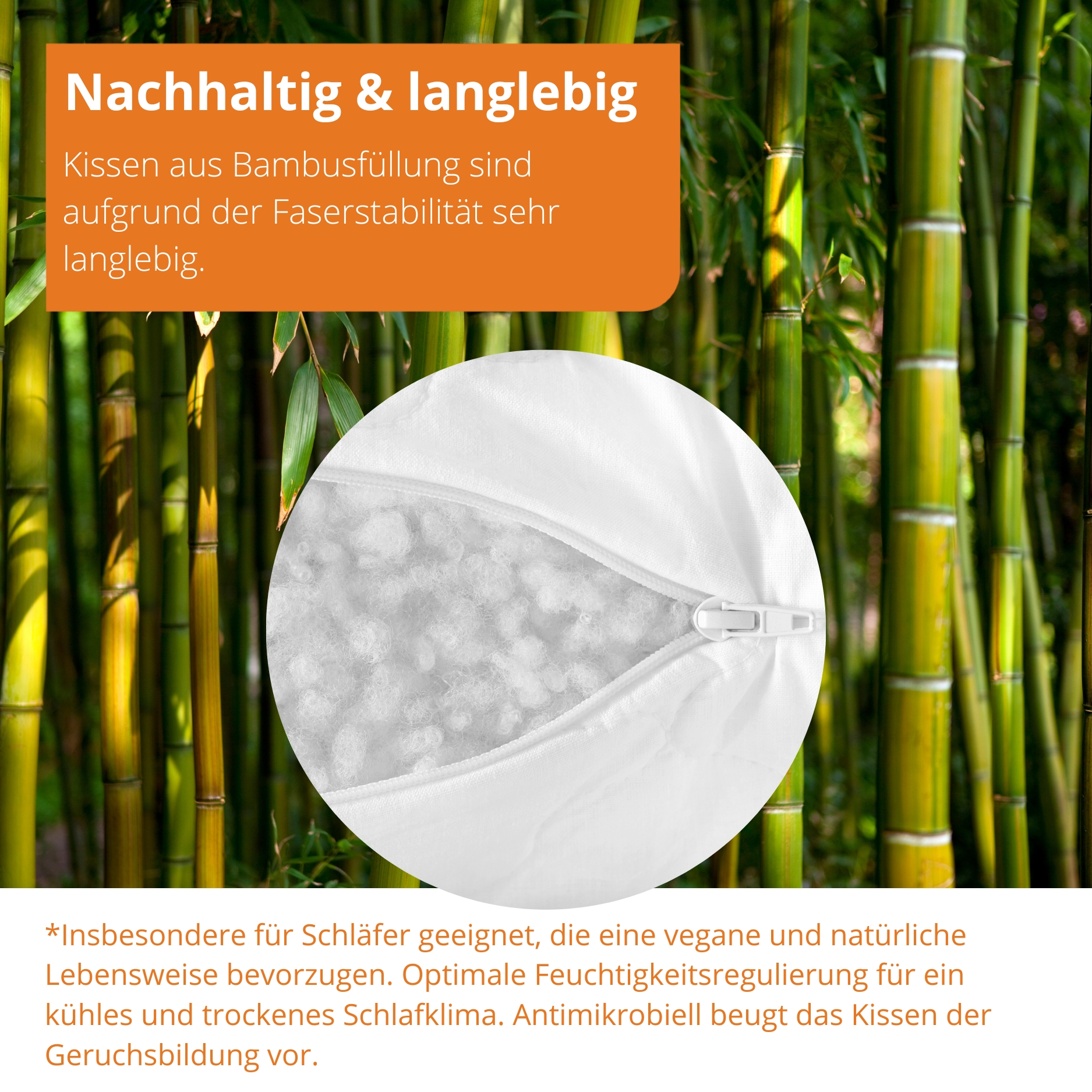 sleepling Kopfkissen Bambus, Bezug 100 % Baumwolle versteppt mit 100%  Viskose (Bambus-Zellstoff), kotex, waschbar, wei | sleepling