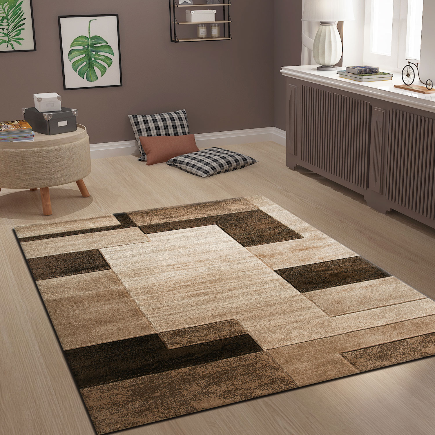 Livingroom Bedroom Rug Modern Design And Hand Carved Contours Mottle Brown Beige F9468