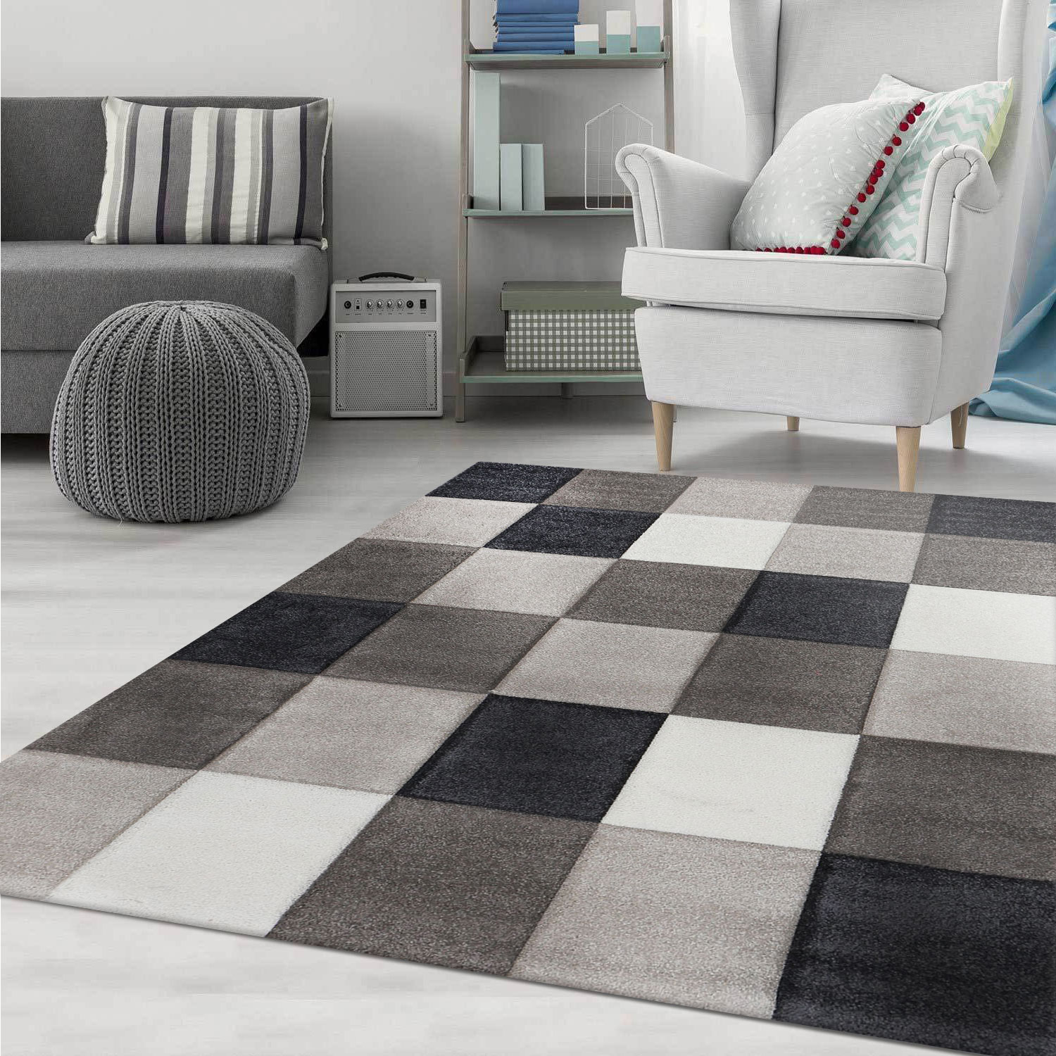 Living Room Rugs Checkerboard Patterns Modern Rugs Bedroom Rugs Checkerboard Geometric Patterns Floor Decoration Brown Grey