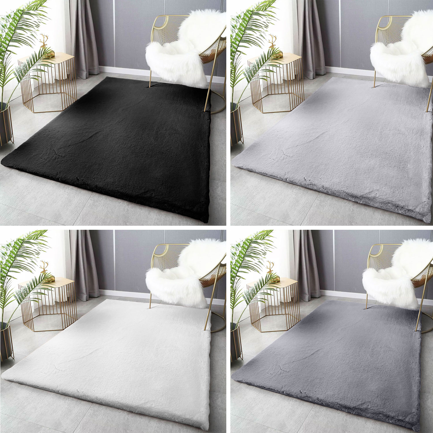 Waschbarer Teppich Schlafzimmer Wohnzimmer Kurzflor Rutschfest Flauschig Bobby1000_schwarz_1-1 | Vimoda Homestyle