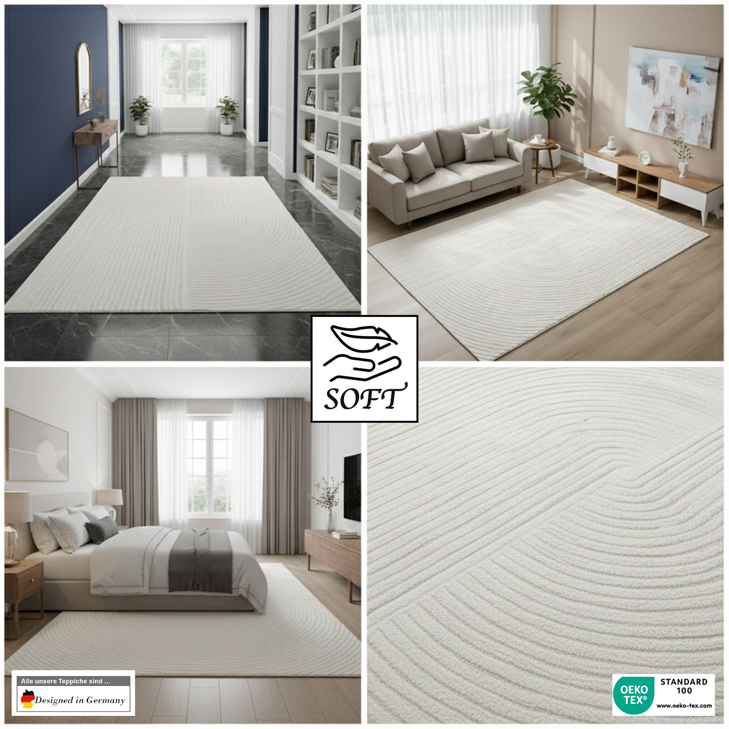 VIMODA Kurzflor-Teppich 240x330 Cm - 3D Hoch-Tief Effekt, Pflegeleicht & Fußbodenheizungsgeeignet