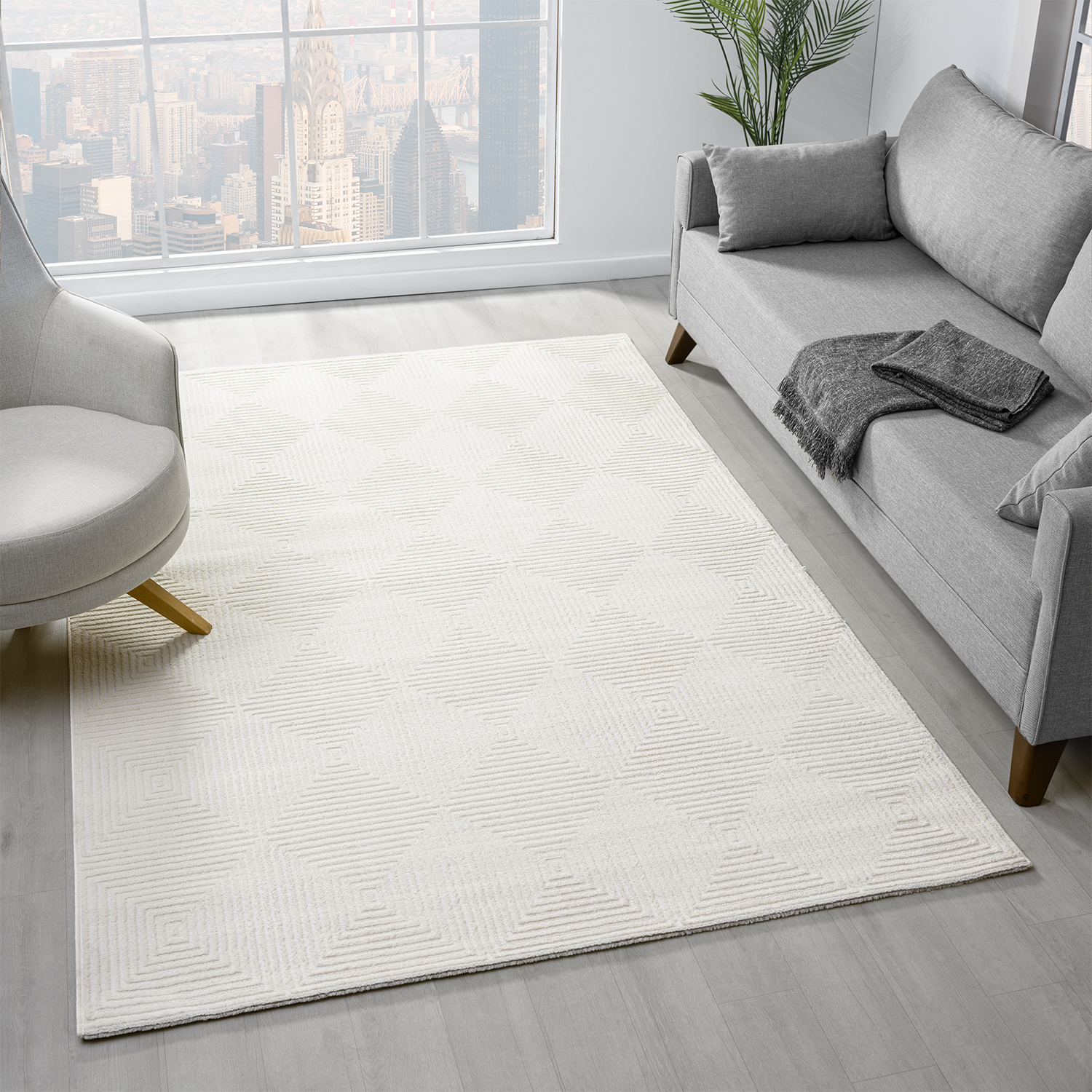 Teppich Wohnzimmer Schlafzimmer Kurzflor Baklava Design Hoch-Tief ...