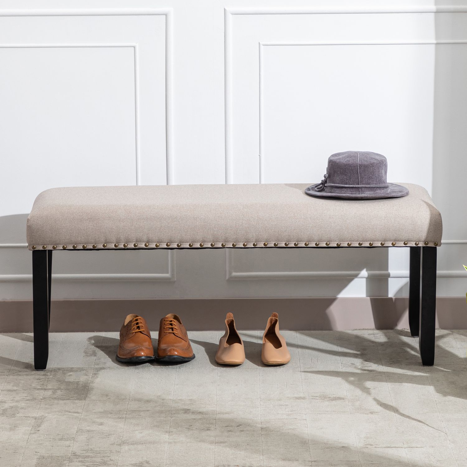 duhome sitzbank flur, gepolstert polsterbank mit leinenbezug schminkbank  bettbank fußhocker mit holzbeine für esszimmer wohnzimmer schlafzimmer