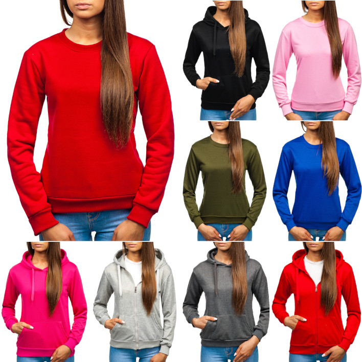 Damen Sweatshirt Rundhals Pullover Pulli Langarmshirt Casual BOLF A1A Unifarben