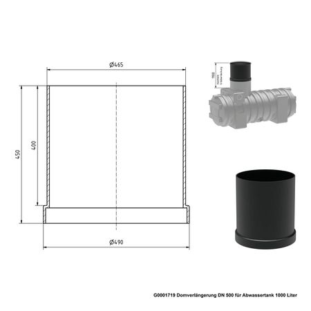 G0001719 Domverlängerung DN 500 für Abwassertank 1000 Liter Zeichnung