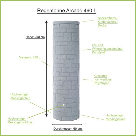 Regentonne Arcado grau 460 Liter Erklärbild