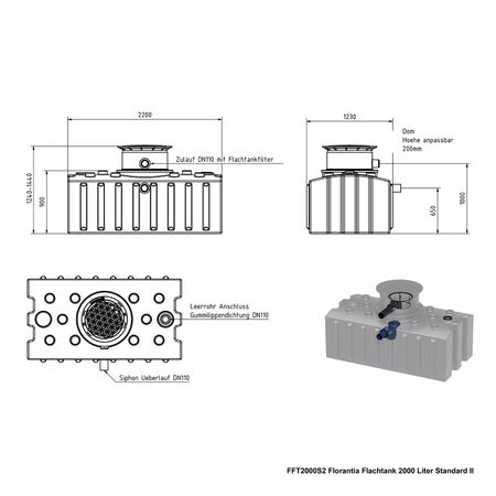 FFT2000S2 Florantia Flachtank 2000 Liter Standard II Zeichnung