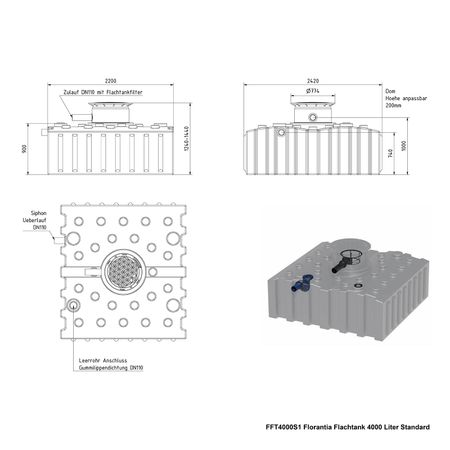 FFT4000S1 Florantia Flachtank 4000 Liter Standard Zeichnung