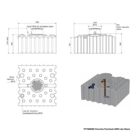 FFT5000B0 Florantia Flachtank 5000 Liter Basis Zeichnung