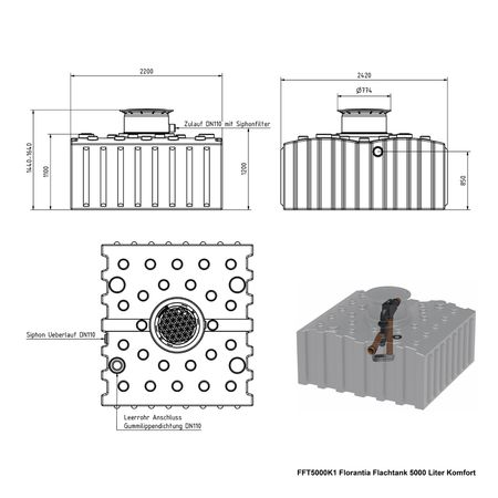 FFT5000K1 Florantia Flachtank 5000 Liter Komfort Zeichnung