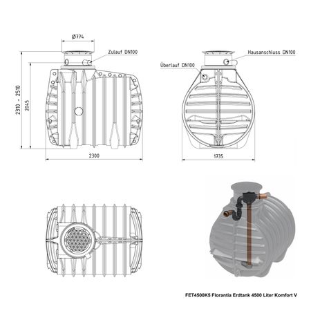 FET4500K5 Florantia Erdtank 4500 Liter Komfort V Zeichnung