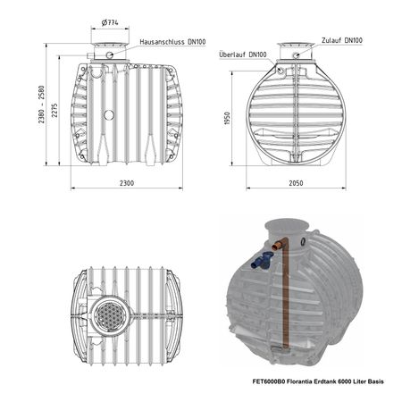 FET6000B0 Florantia Erdtank 6000 Liter Basis Zeichnung