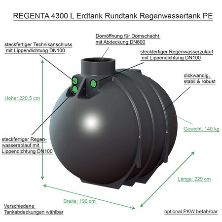 REGENTA 4300 L Erdtank Rundtank Regenwassertank PE Beschreibung