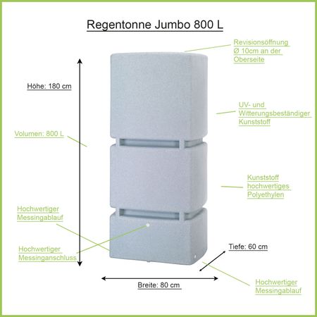 Regentonne eckig Jumbo grau 800 Liter Erklärbild