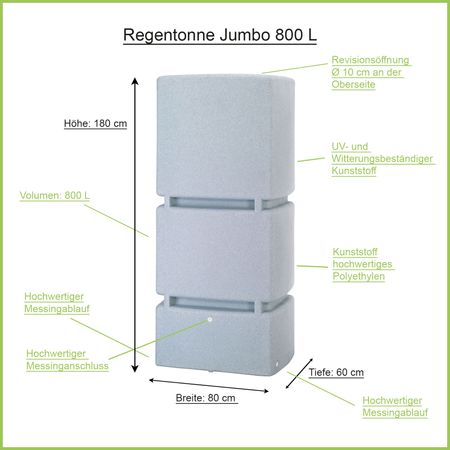 Regentonne eckig Jumbo grau 800 Liter Erklärbild