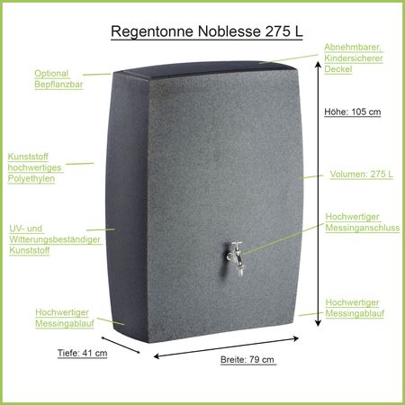 Regentonne Noblesse anthrazit 275 Liter Erklärbild